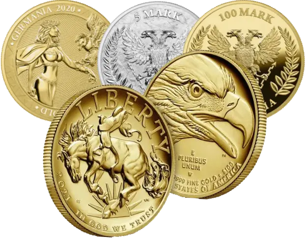 Various Gold and Silver Coins from the Germania Mint and U.S. Mint